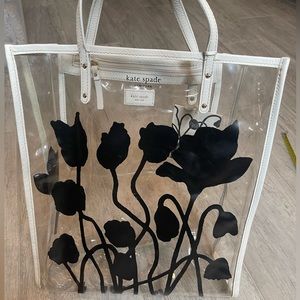 NWT Kate Spade Hugo Guinness Poppy Magazine Clear PVC Tote White Leather Trim